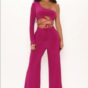 Tied up on you magenta jumpsuit